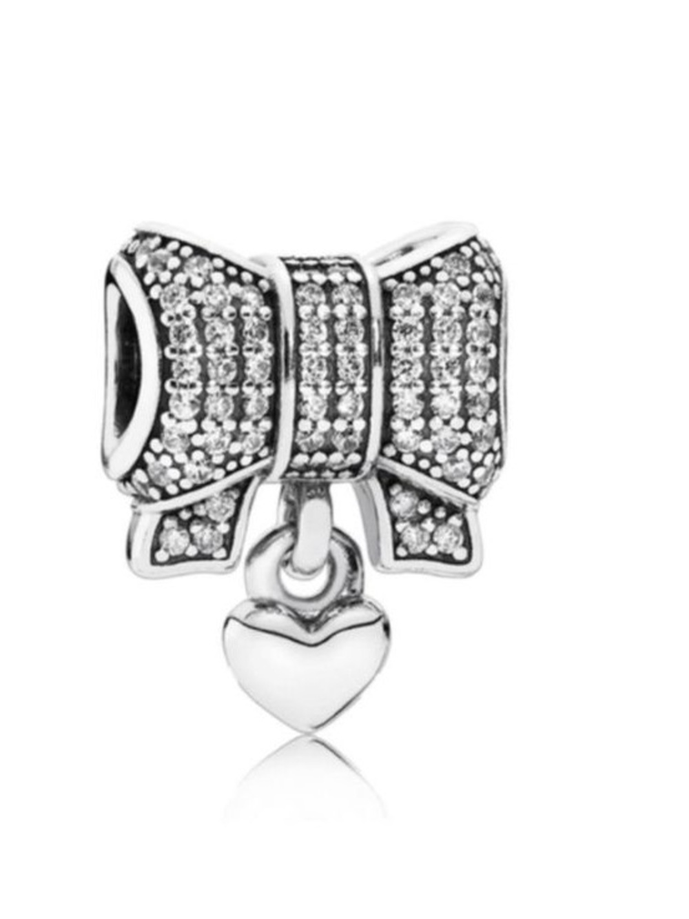 Pandora Silver Bow Charm with Dangling Heart Pavé - Retired